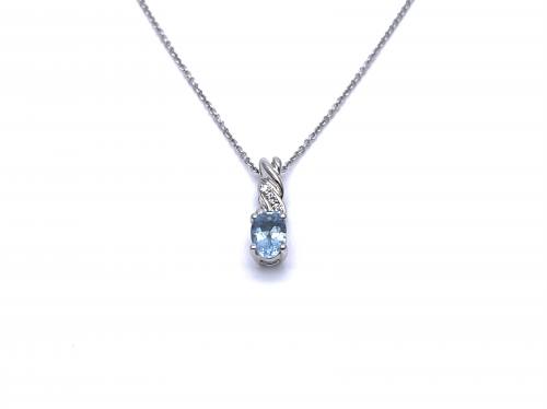 18ct Aqua & Diamond Pendant & Chain