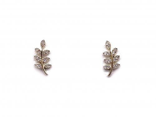9ct Yellow Gold CZ Leaf Stud Earrings
