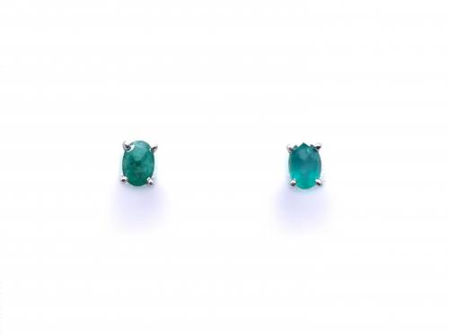14ct White Gold Emerald Stud Earrings