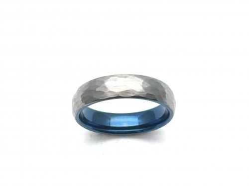 Tungsten Carbide Hammered Ring Blue IP Plating 6mm