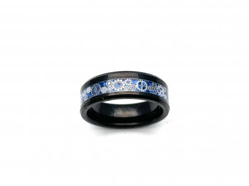 Tungsten Carbide Ring Black & Blue IP Plating 7mm
