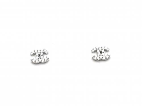 Silver CZ Double CC Stud Earrings