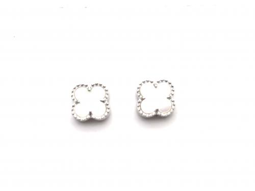 Silver Mother Of Pearl Clover Earrings