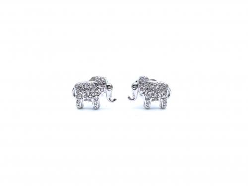 Silver CZ Elephant Stud Earrings
