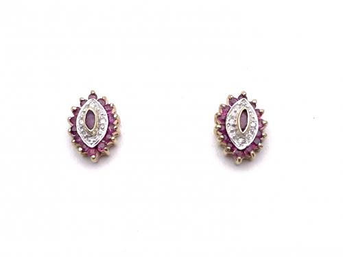 9ct Ruby & Diamond Cluster Earrings