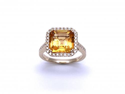 9ct Yellow Gold Citrine & Diamond Ring 0.40ct