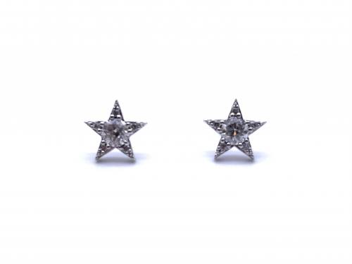 9ct White Gold Diamond Cluster Star Stud Earrings