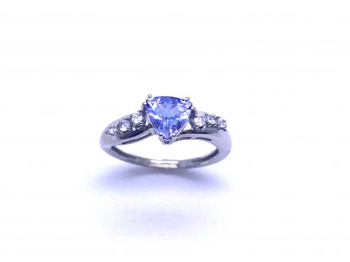 9ct White Gold Tanzanite & CZ Ring