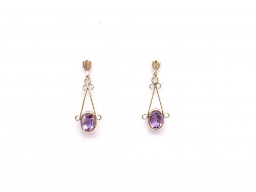 9ct Yellow Gold Amethyst Drop Earrings