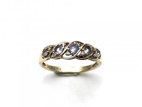 9ct Tanzanite & Diamond 5 Stone Ring