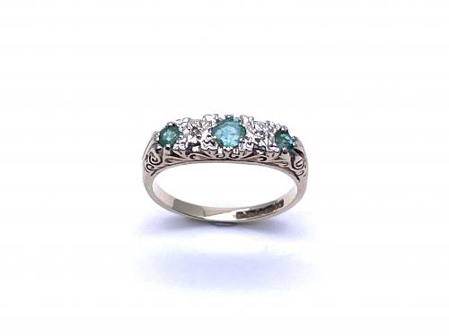 9ct Emerald & Diamond 5 Stone Ring