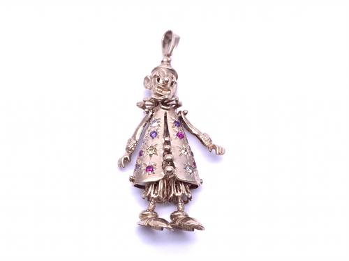 9ct Yellow Gold CZ Clown Pendant