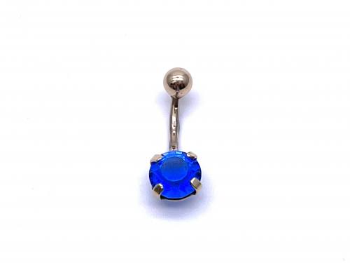 9ct Yellow Gold Blue CZ Belly Bar