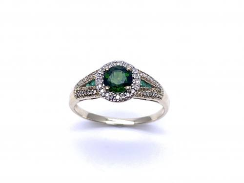 9ct Diopside, Emerald & Diamond Ring