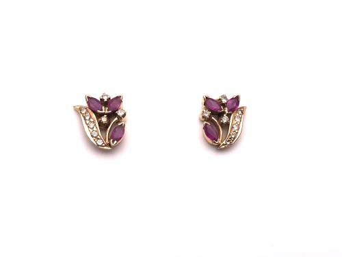 14ct Ruby & Diamond Fancy Earrings