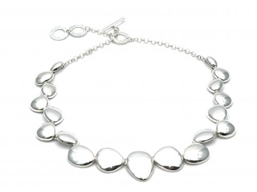 Silver Polished Pebble Necklet with T Bar Fastener