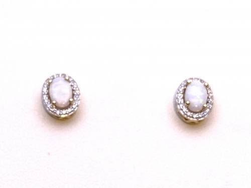 9ct White Gold Opal & Diamond Cluster Earrings