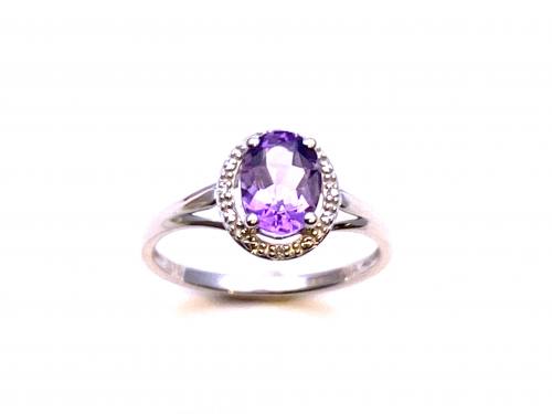 9ct White Gold Amethyst & Diamond Cluster Ring