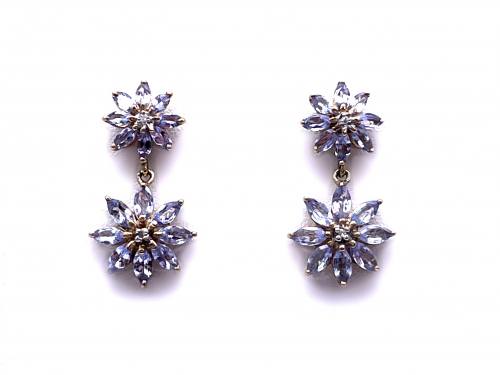 9ct Tanzanite & Diamond Drop Earrings