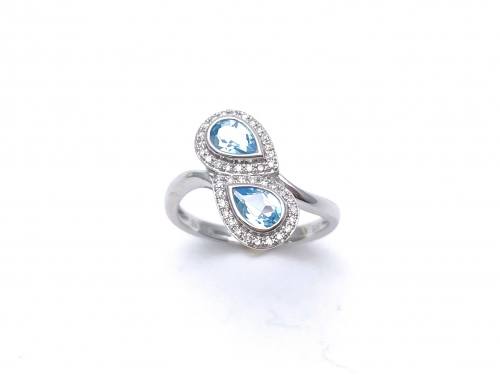 9ct White Gold Blue Topaz & Diamond Ring 0.15ct