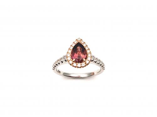 18ct White Gold Pink Tourmaline & Diamond Ring