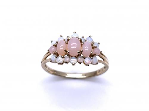 9ct Rose Quartz & Opal Cluster Ring