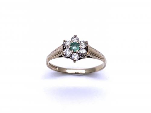 9ct Emerald & CZ Flower Cluster Ring