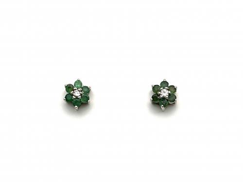 9ct Emerald & Diamond Stud Earrings