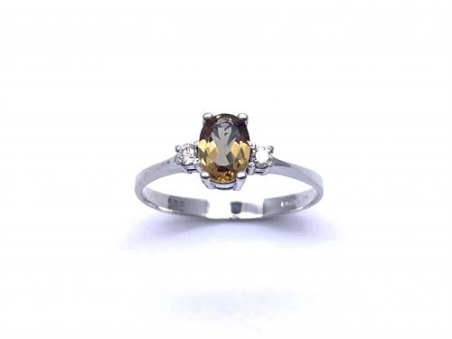 14ct Yellow Topaz & Diamond Ring