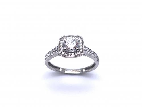 9ct White Gold CZ Solitaire Halo Ring