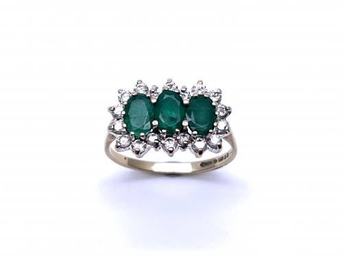 9ct Emerald & CZ 3 Stone Cluster Ring