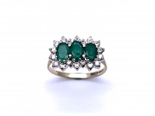 9ct Emerald & CZ 3 Stone Cluster Ring