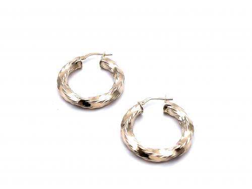 9ct Yellow Gold Twisted Hoop Earrings 20mm