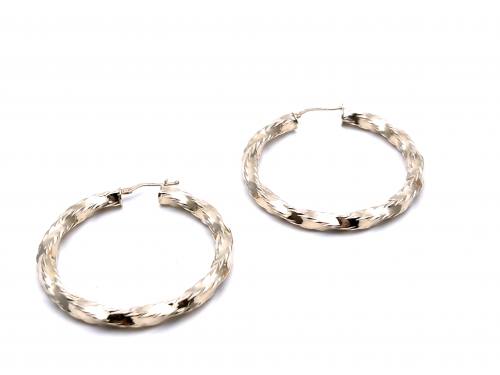 9ct Yellow Gold Twisted Hoop Earrings 40mm