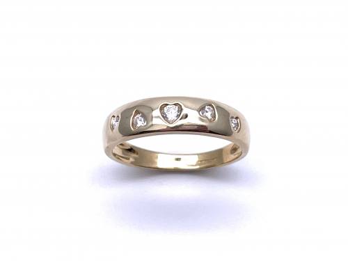 14ct Yellow Gold CZ Love Hearts Ring