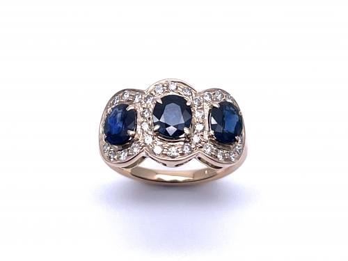 9ct Sapphire & Diamond 3 Stone Ring