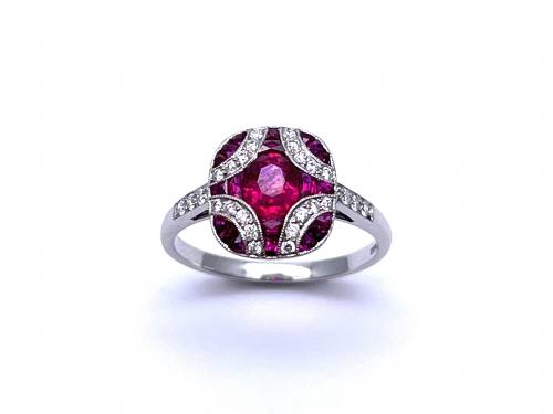 Platinum Art Deco Style Ruby & Diamond Ring