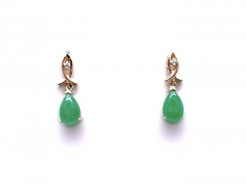 9ct Yellow Gold Jade & Diamond Drop Earrings