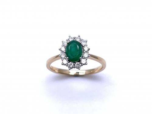 18ct Yellow Gold Emerald & Diamond Cluster Ring
