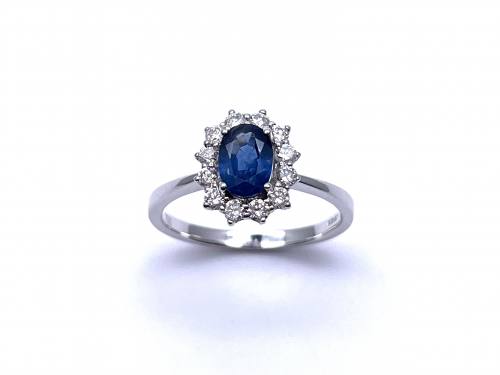 18ct White Gold Sapphire & Diamond Cluster Ring