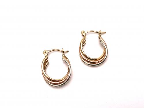 9ct 3 Colour Hoop Earrings