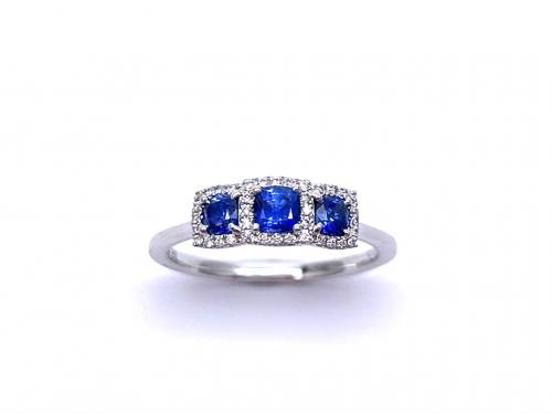 Platinum Sapphire & Diamond 3 Stone Ring