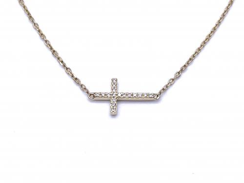 9ct Yellow Gold Diamond Cross Necklet 0.09ct