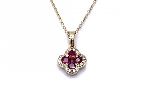 18ct Yellow Gold Ruby & Diamond Pendant & Chain