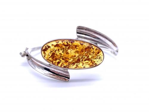 Silver Twisted Oval Amber Hinged Bangle