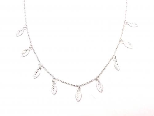 Silver Leaf Charm Necklet 16-18 Inch