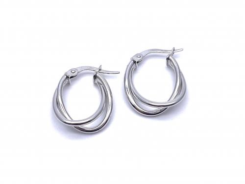 9ct White Gold Crossover Hoop Earrings