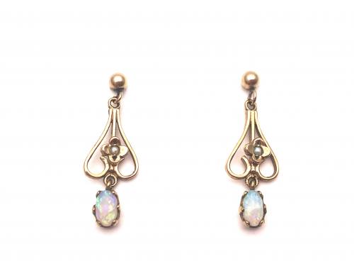 9ct Opal and Pearl Drop Earrings