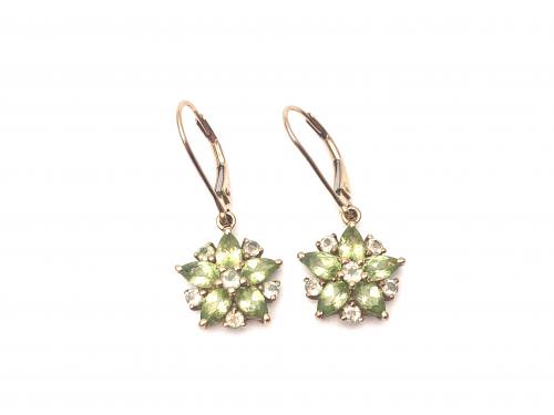 9ct Green Quartz Flower Drop Earrings