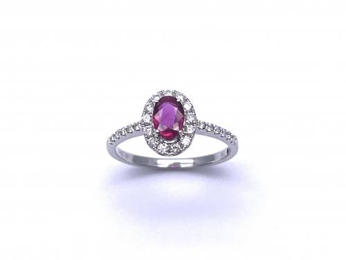 18ct White Gold Ruby & Diamond Cluster Ring